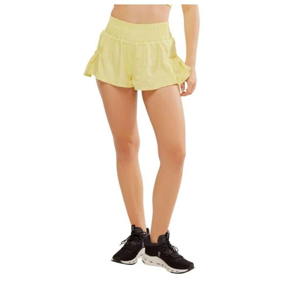 Free People Movement Light Yellow Get Your Flirt On Shorts sz L - Picture 1 of 8